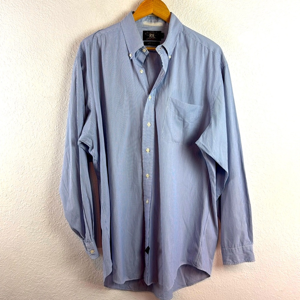 RRL Double RL blue white button down shirt large
